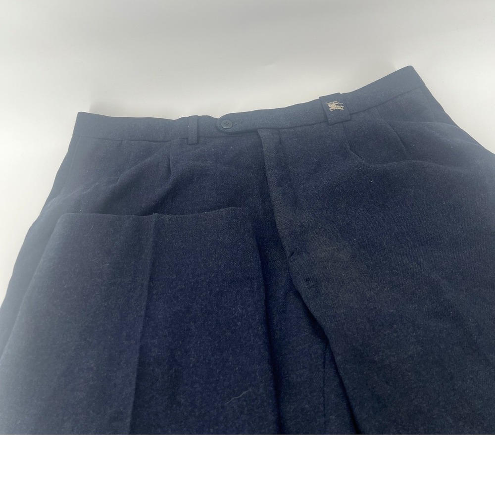 Vintage Burberrys of London Navy Wool Pleated Trousers Mens 50 Spain Knight Logo